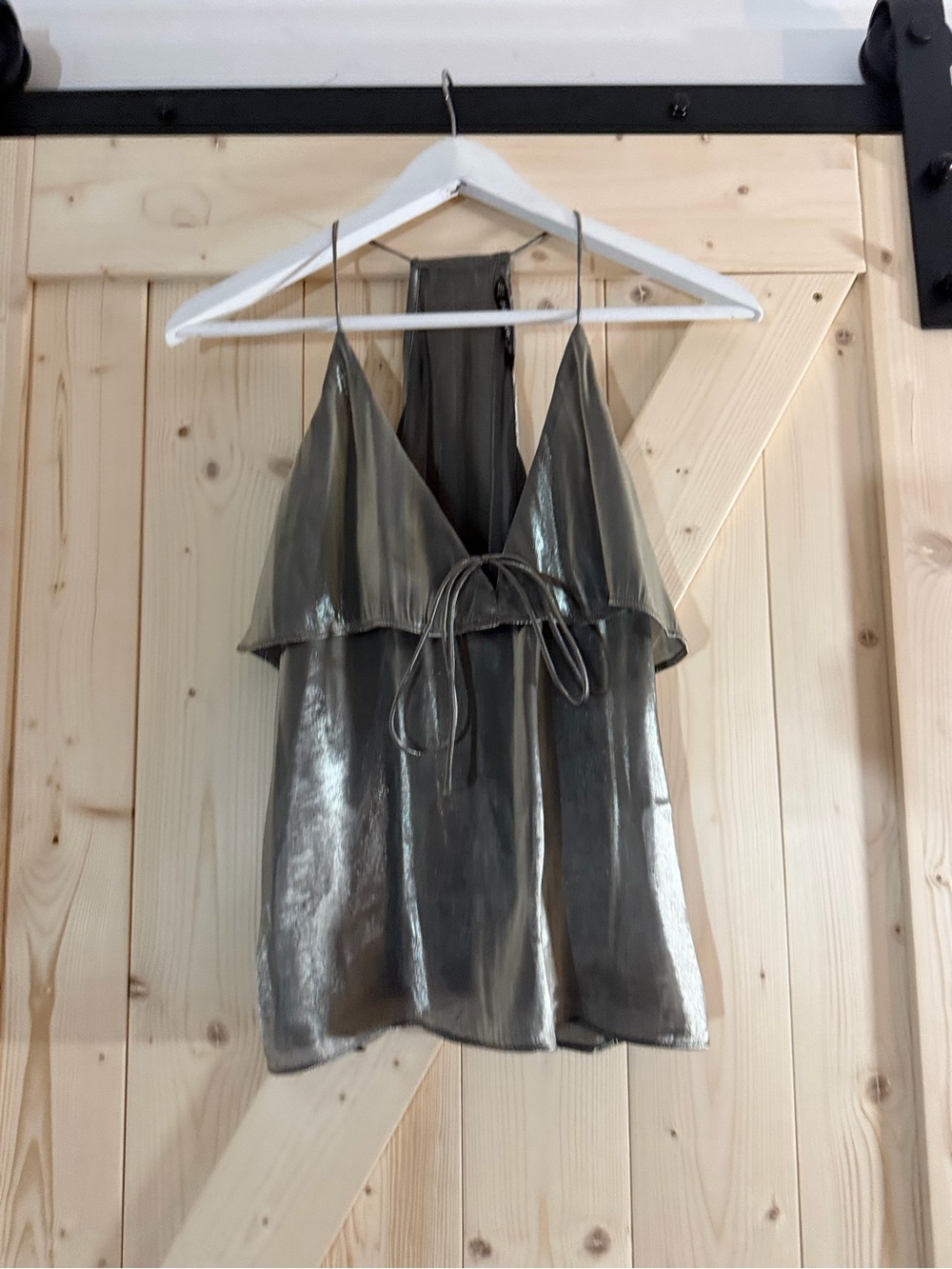 Zara Olive Metallic Halter Tie-Front Camisole